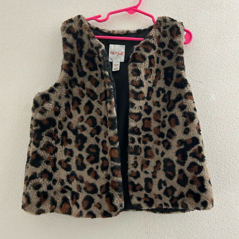 Cat & Jack Leopard Print Faux Fur Vest in Brown and Black